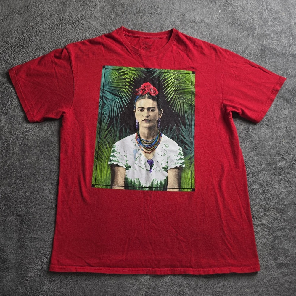 Frida Kahlo Graphics Tee T-Shirt Size Large Red Portrait Short Sleeve Unisex